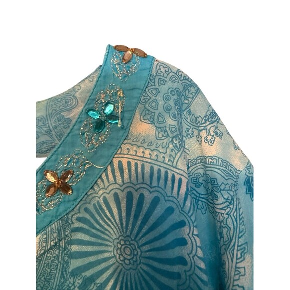 Liz & Me Top Size 1x Blue V Neck Beaded Collar READ - Picture 3 of 6